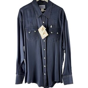 Rockmount Ranch Wear Tru-West Navy Blue Sz XL Tencel Western Snap Shirt 6944-NVY